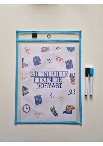 A4 Çalışma Kağıtları Için Mavi Silinebilir Etkinlik Dosyası + 2 Adet Silgili Kalem