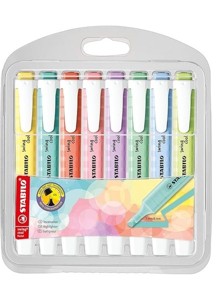 | Swing Cool Fosforlu Kalem Pastel Seti, 8'li, 1-4 mm Uç, 4 Saat Kurumaya Dayanıklı