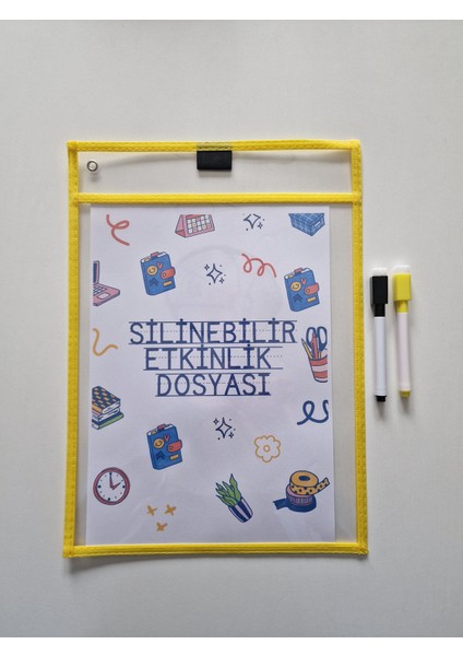 A4 Çalışma Kağıtları Için Sarı Silinebilir Etkinlik Dosyası + 2 Adet Silgili Kalem