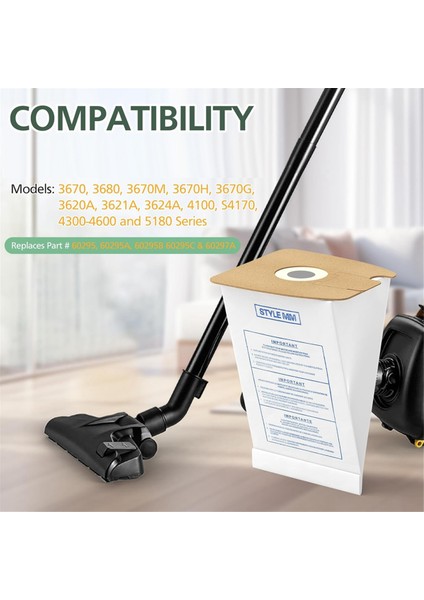Eureka Style mm Eureka Mighty Mite 3670 ve 3680 Serisi Hazneli Süpürgelerle Uyumlu 20 Paket Stil mm Vakum Torbaları (Yurt Dışından) modelleri