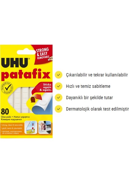 | Patafix Beyaz Yapışkan Hamur, 80 Adet, Çıkarılabilir ve Tekrar Kullanılabilir