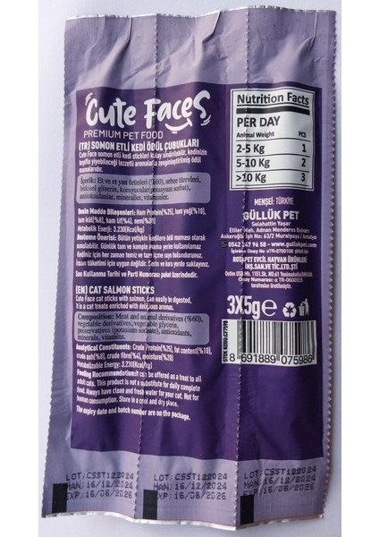 Avida Salmon Flavor 16lı Kedi Stick 80gr, Cute Faces 1 adet 3lü Somonlu Kedi Ödül Çubukları Cat-Sticks