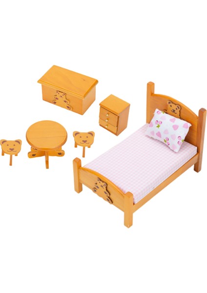 1/12 Minyatür Dollhouse Mobilya Ahşap Ayı Masa Yatak Odası Mobilyası Seti Simülasyon Oyuncak Dollhouse Dekorasyon, Pembe (Yurt Dışından)