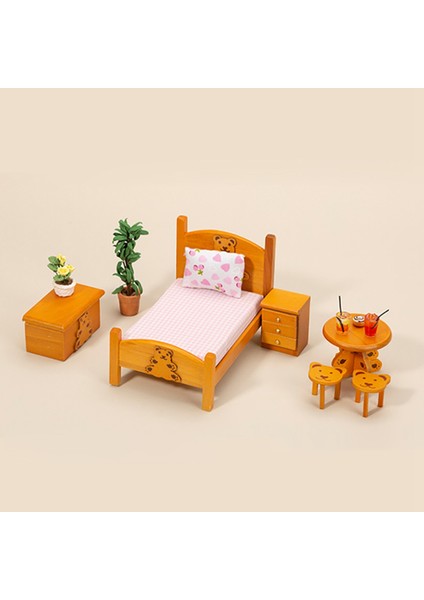1/12 Minyatür Dollhouse Mobilya Ahşap Ayı Masa Yatak Odası Mobilyası Seti Simülasyon Oyuncak Dollhouse Dekorasyon, Pembe (Yurt Dışından) fiyatları