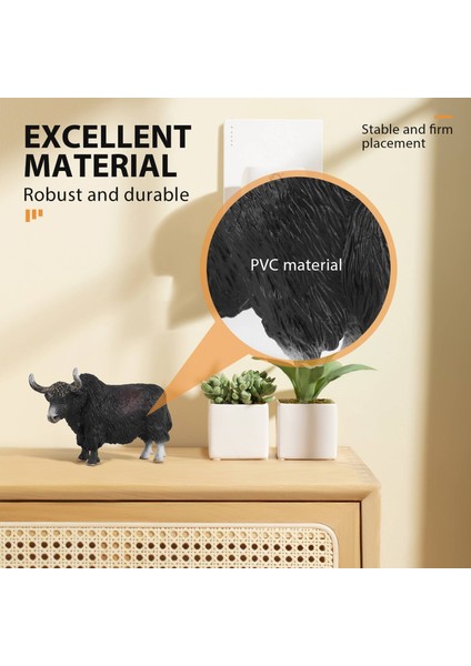 14.5x3.5x8.5 cm Klasik Siyah Yak Hayvanlar Aksiyon Figürleri Sığır Boğa Öküz Heykelcik Pvc Sevimli Gerçekçi Model Oyuncak (Yurt Dışından)