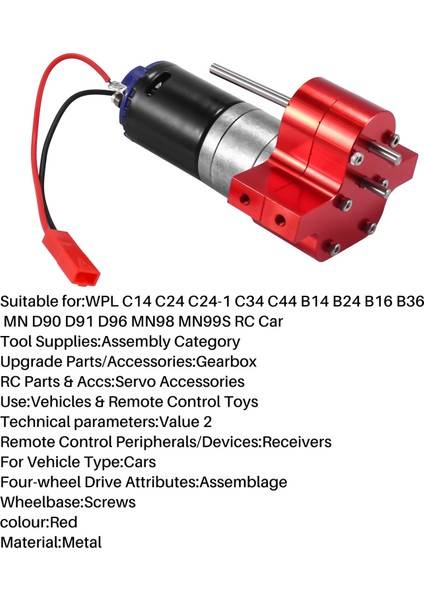 Metal 370 Motor Şanzıman Dişli Kutusu Wpl C14 C24 B24 B36 Mn D90 D99 MN99S Rc Araba Yükseltme Parçaları, Kırmızı (Yurt Dışından)