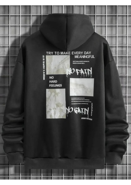Unisex No Pain Sırt Baskılı Oversize Kapşonlu Sweatshirt
