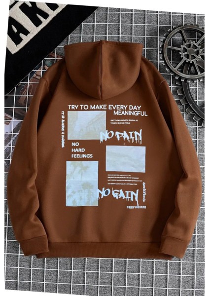 Unisex No Pain Sırt Baskılı Oversize Kapşonlu Sweatshirt
