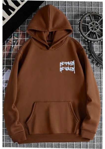 Unisex No Pain Sırt Baskılı Oversize Kapşonlu Sweatshirt