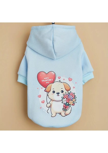 Kedi Köpek İçin Sevgililer Günü Açık Mavi Kapüşonlu Sweatshirt