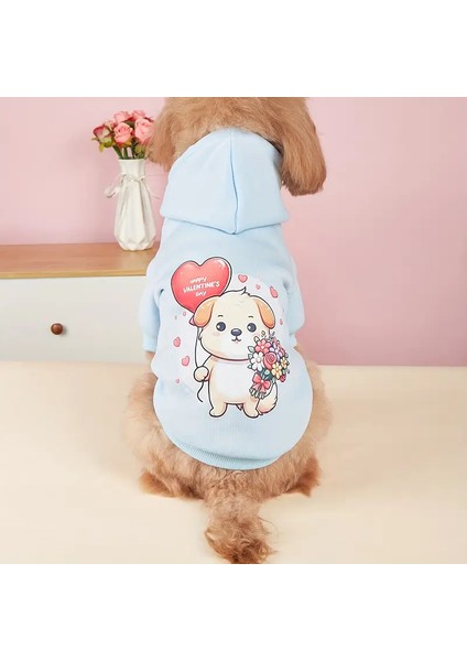 Kedi Köpek İçin Sevgililer Günü Açık Mavi Kapüşonlu Sweatshirt