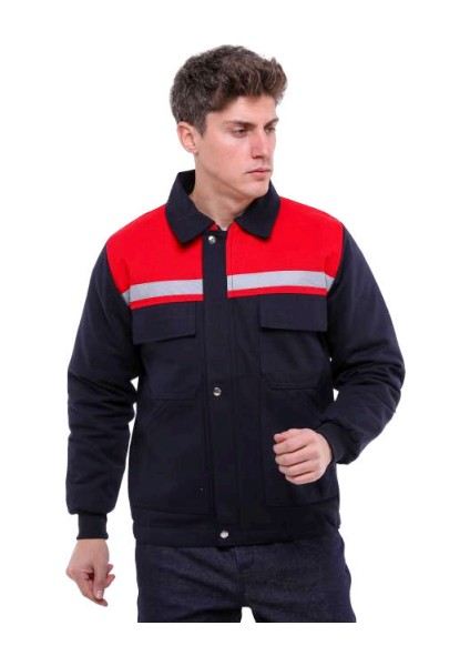 7/7 Gabardin Kırmızı Robalı Kapitoneli Kışlık Iş Montu