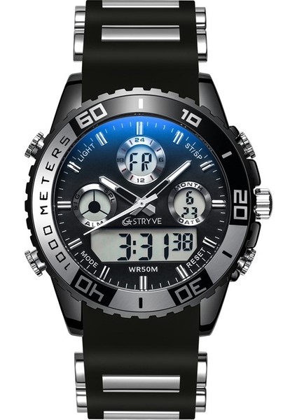 Stryve S8023 Gece Işığı Su Geçirmez Zamanlama Alarmı Erkek Saat Siyah Siyah (Yurt Dışından)