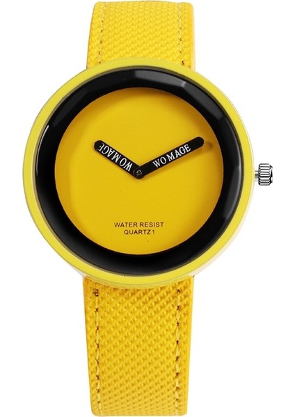 Basit Stil Yuvarlak Kadran Mat Deri Kayış Kuvars Saat Sarı Sarı (Yurt Dışından)