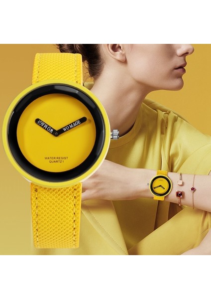 Basit Stil Yuvarlak Kadran Mat Deri Kayış Kuvars Saat Sarı Sarı (Yurt Dışından) modelleri
