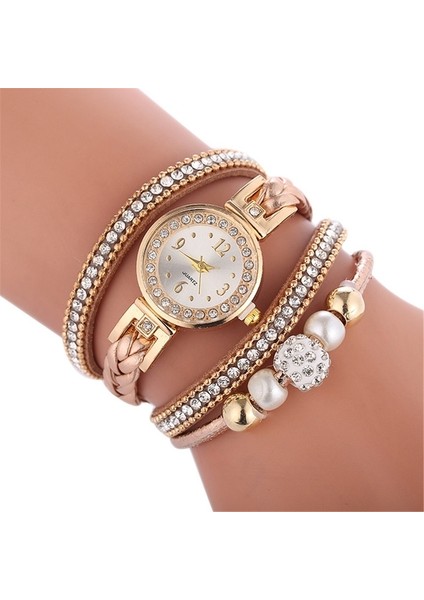 Duoya D249 Dokuma Bükülmüş Inci Yuvarlak Analog Kuvars Bileklik Saat Bej Bej (Yurt Dışından)