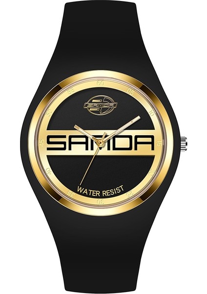 6077 Bayan Silikon Kayış Quartz Saat Siyah Altın Dual Mark Siyah Altın Dual Mark (Yurt Dışından)