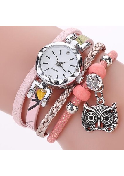 Retro Kabartmalı Çiçek Bileklik Quartz Saat Pembe (Yurt Dışından)
