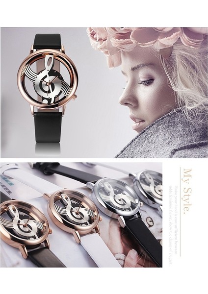 Müzik Notasyonu Şekilli Kadran Deri Kemer Kuvars Saat Beyaz Beyaz (Yurt Dışından) fiyatları