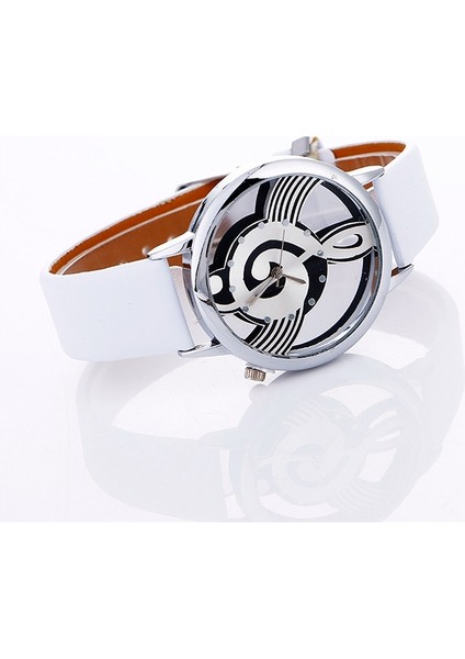 Müzik Notasyonu Şekilli Kadran Deri Kemer Kuvars Saat Beyaz Beyaz (Yurt Dışından) fırsatları