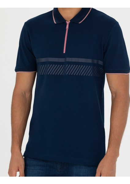 Erkek Lacivert Slim Fit Tişört 50264202-VR033