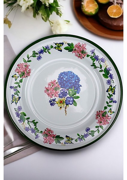 30 No 30 cm Emaye Yemek Tabağı Tabak Servis Yemek Kamp Piknik, Çeyiz, Hediye
