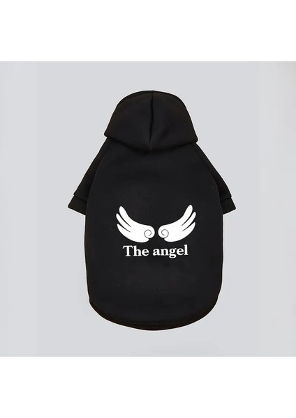 Kedi Köpek İçin The Angel Kapüşonlu Siyah Sweatshirt
