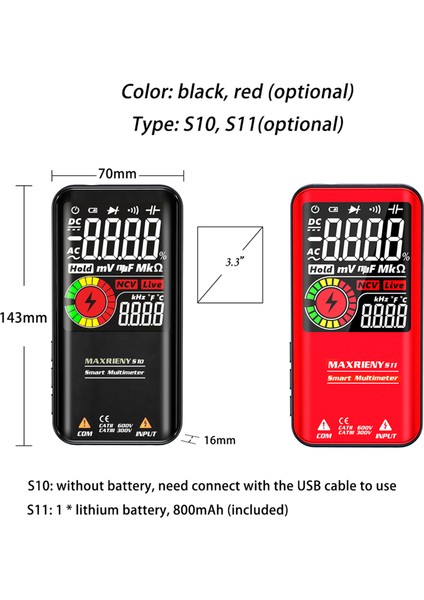 S10/S11 Dijital Multimetre 3,3 Inç LCD Ncv Sıcaklık 9999 (Yurt Dışından) fırsatları