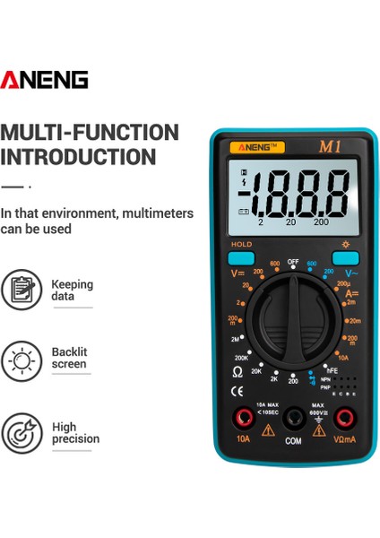 Aneng M1 Dijital Multimetre LCD Aydınlatmalı Yüksek Hasiyetli Aşırı Yük Korumalı (Yurt Dışından)