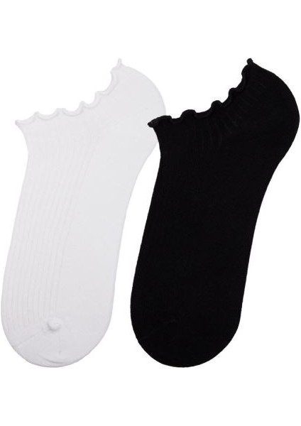 Kadın Pamuklu Fırfırlı Lastiksiz 2li Patik Çorap ONL-02667