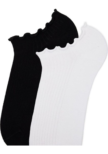 Kadın Pamuklu Fırfırlı Lastiksiz 2li Patik Çorap ONL-02667