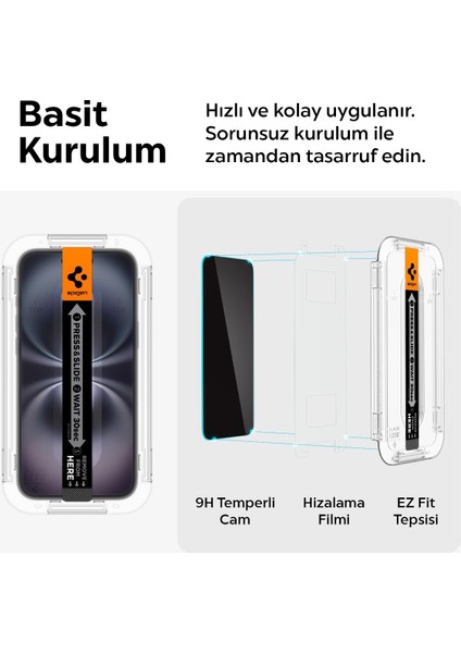 iPhone 16 / 15 Hayalet Cam Ekran Koruyucu Kolay Kurulum GLAS.tR EZ Fit Privacy HD (2 Adet) - AGL06905