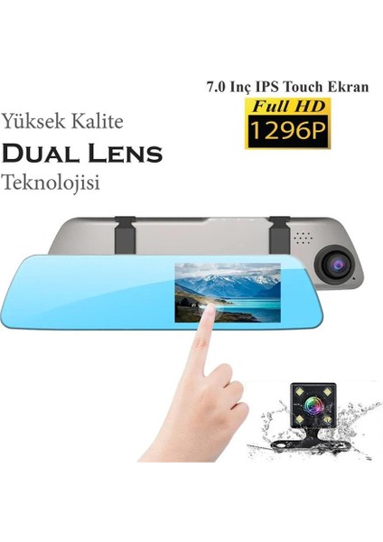 ARAÇ YOL KAYIT KAMERASI DİKİZ AYNALI FULL HD (ÖN-ARKA KAMERALI/GECE GÖRÜŞLÜ 32 GB fırsatları