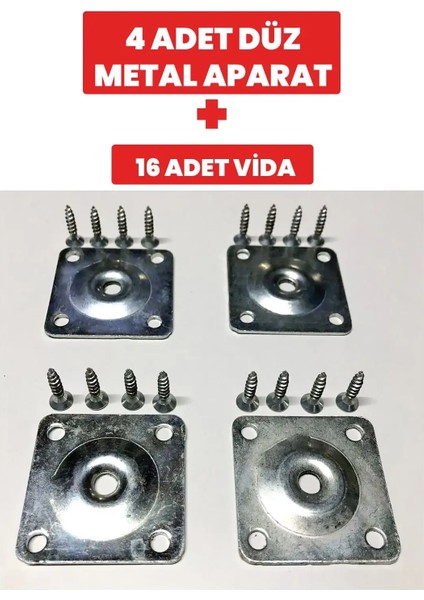 50X50 M8 Sehpa Ayak Bağlantı Sac Aparatı Düz (4 Adet) 16 Adet Vida