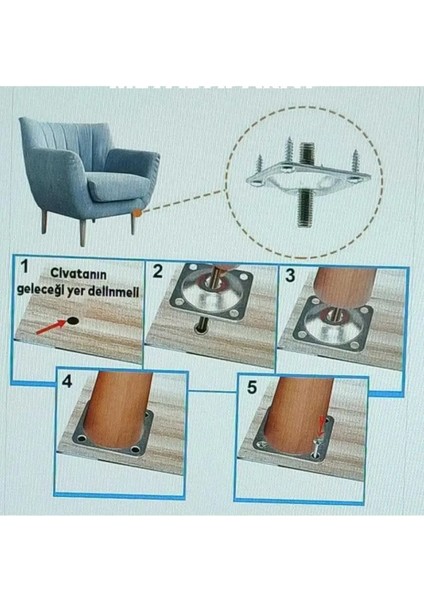 50X50 M8 Sehpa Ayak Bağlantı Sac Aparatı Düz (4 Adet) 16 Adet Vida