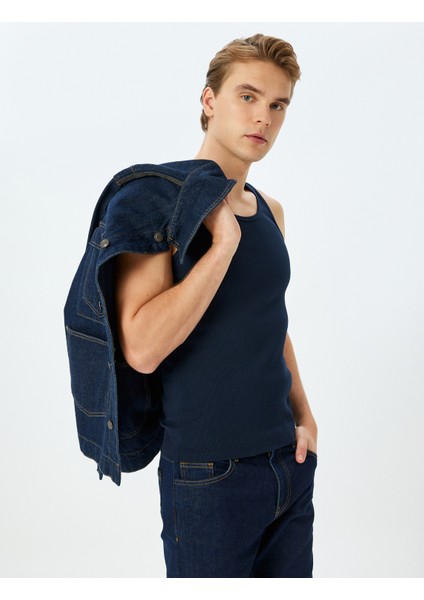 Bisiklet Yaka Slim Fit Kolsuz Basic Atlet