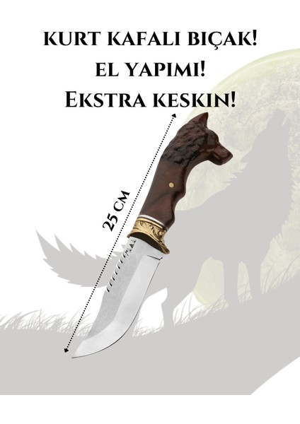 Kurt Başlı Şef Bıçağı Paslanmaz Çelik 25CM Ceviz Ağacı Kılıf li