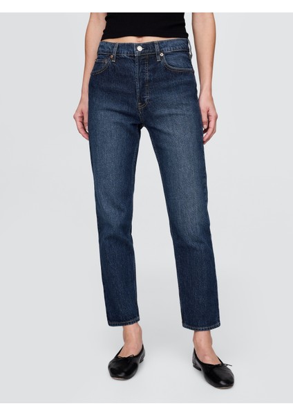 Kadın Mavi High Rise Cheeky Straight Washwell Jean Washwell