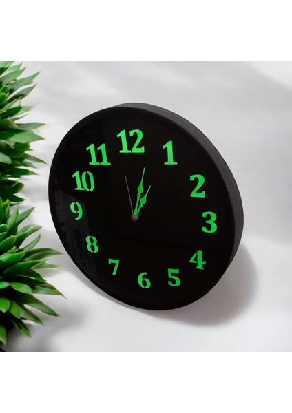 Fosforlu Siyah Salon Ofis Duvar Saati Çap 36 cm Plastik