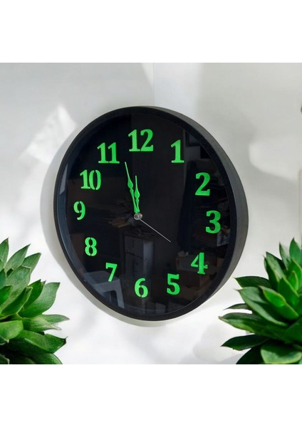 Fosforlu Siyah Salon Ofis Duvar Saati Çap 36 cm Plastik fırsatları