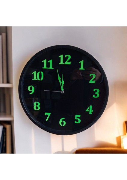 Fosforlu Siyah Salon Ofis Duvar Saati Çap 36 cm Plastik indirimleri