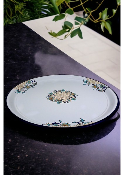 60 No Emaye Sini Sofra, Yemek Sunum Tepsi, Yer Sofrası Çinko ~60 cm