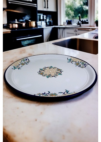 60 No Emaye Sini Sofra, Yemek Sunum Tepsi, Yer Sofrası Çinko ~60 cm