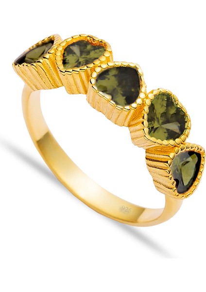 925 Ayar Gümüş Olivia Sıralı Kalp Yüzük