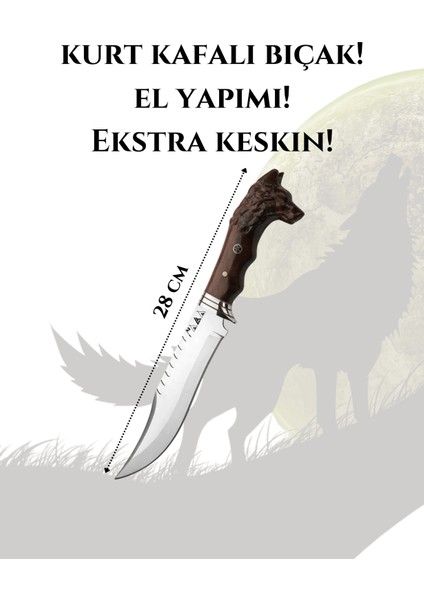 Kurt Başlı Şef Bıçağı Paslanmaz Çelik 28CM Ceviz Ağacı Kılıf li