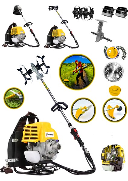 Lombard Italia L-S 800 Arazi Seti Sırt Tipi Ot Çim Çalı Biçme Tırpanı + Toprak Eşeleme+ Akrobat Çapa Aparatı fırsatları