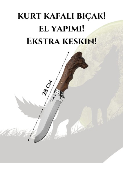 Kurt Başlı Şef Bıçağı Paslanmaz Çelik 28CM Ceviz Ağacı Kılıf li