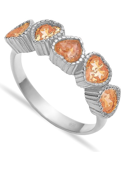 925 Ayar Gümüş Aleksandrit Sıralı Kalp Yüzük