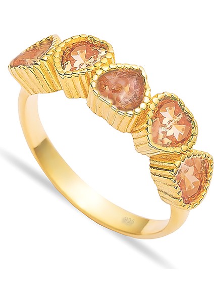 925 Ayar Gümüş Aleksandrit Sıralı Kalp Yüzük