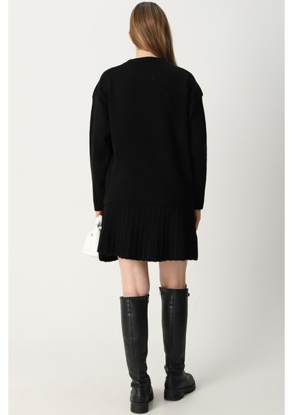 Kadın Siyah Yumuşak Kazak Pileli Etek Ikili Triko Takım indirimleri